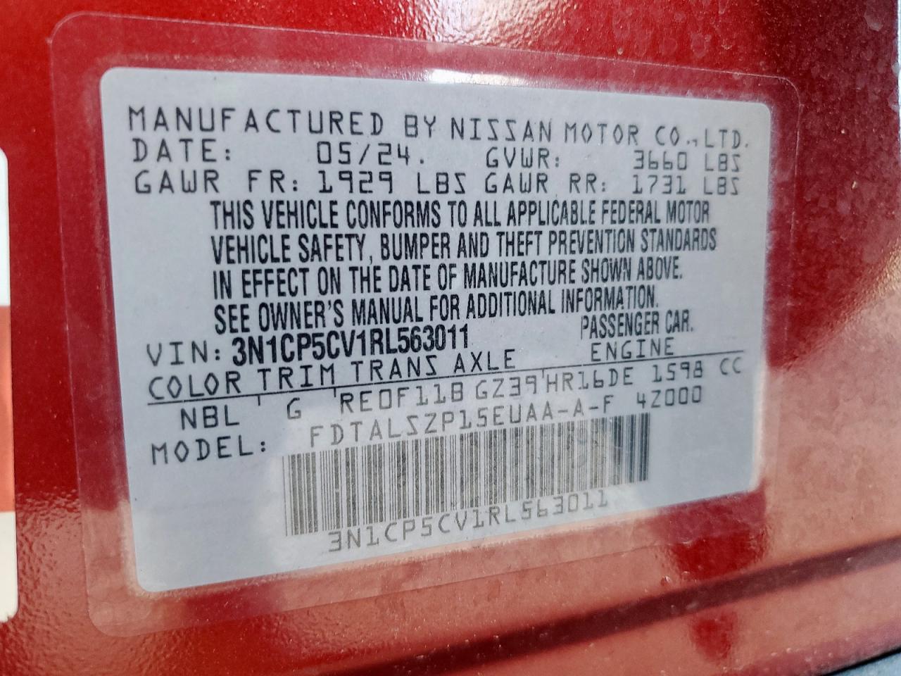 2024 Nissan Kicks Sv VIN: 3N1CP5CV1RL563011 Lot: 81578015