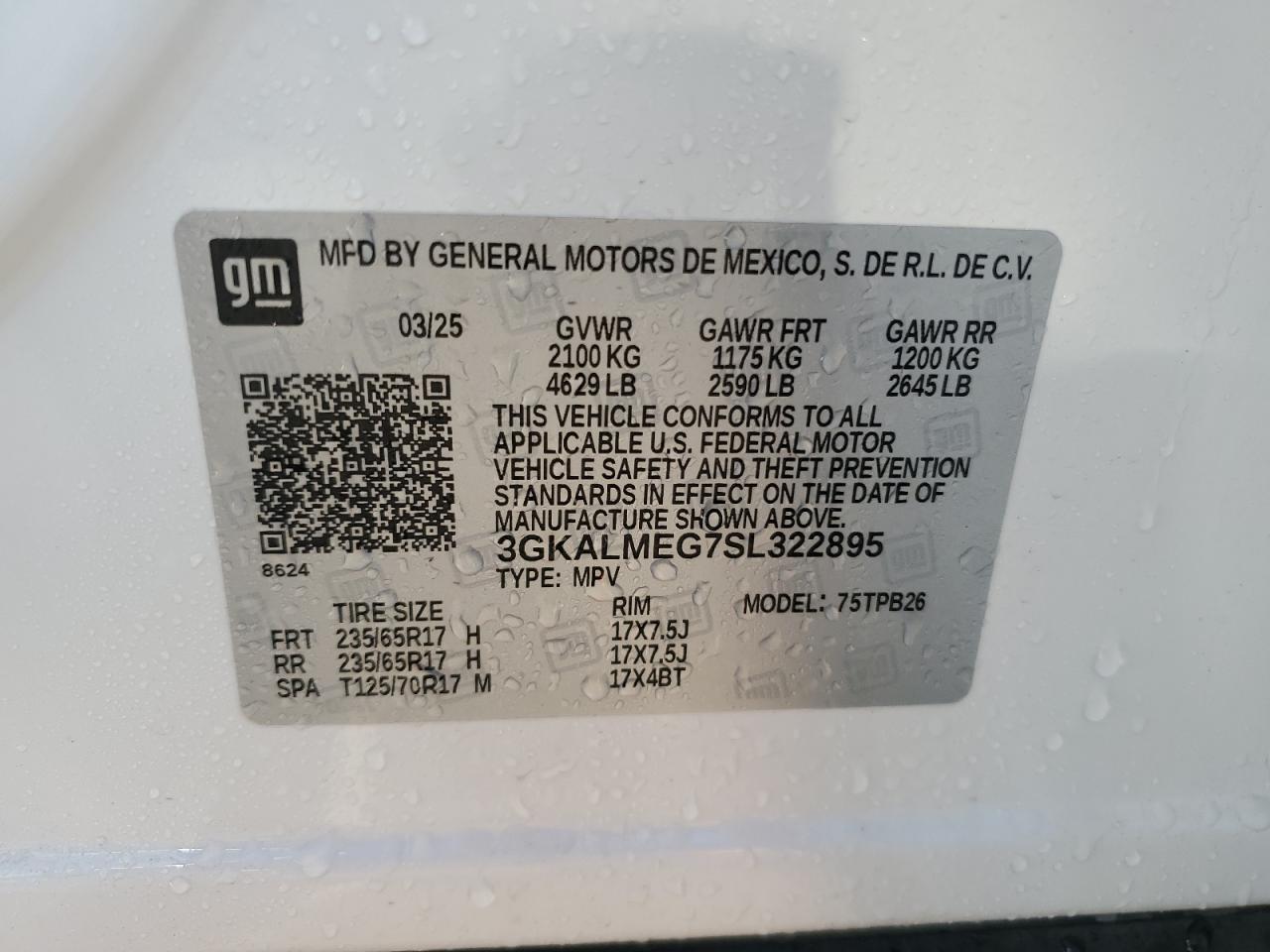2025 GMC Terrain Elevation VIN: 3GKALMEG7SL322895 Lot: 81132675