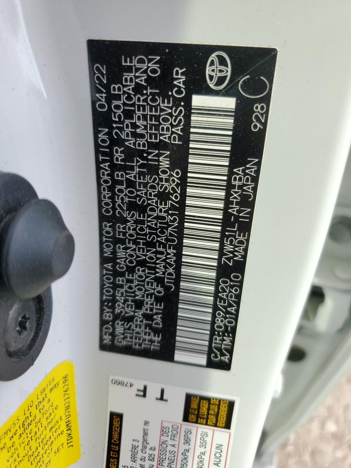 2022 Toyota Prius Night Shade VIN: JTDKAMFU7N3176296 Lot: 82142685