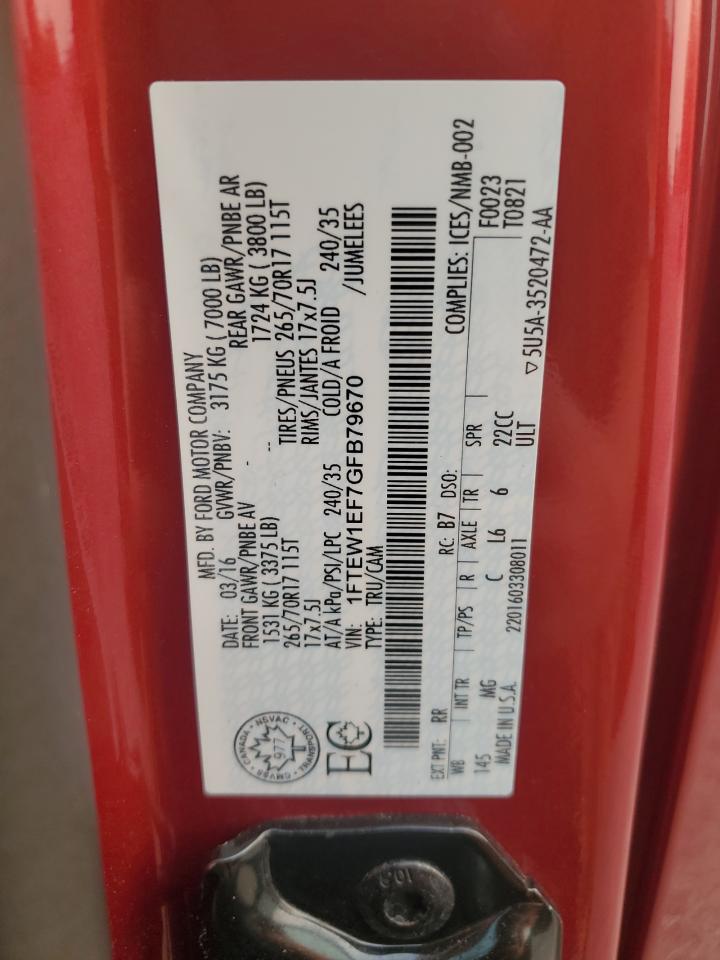 2016 Ford F150 Supercrew VIN: 1FTEW1EF7GFB79670 Lot: 71555535