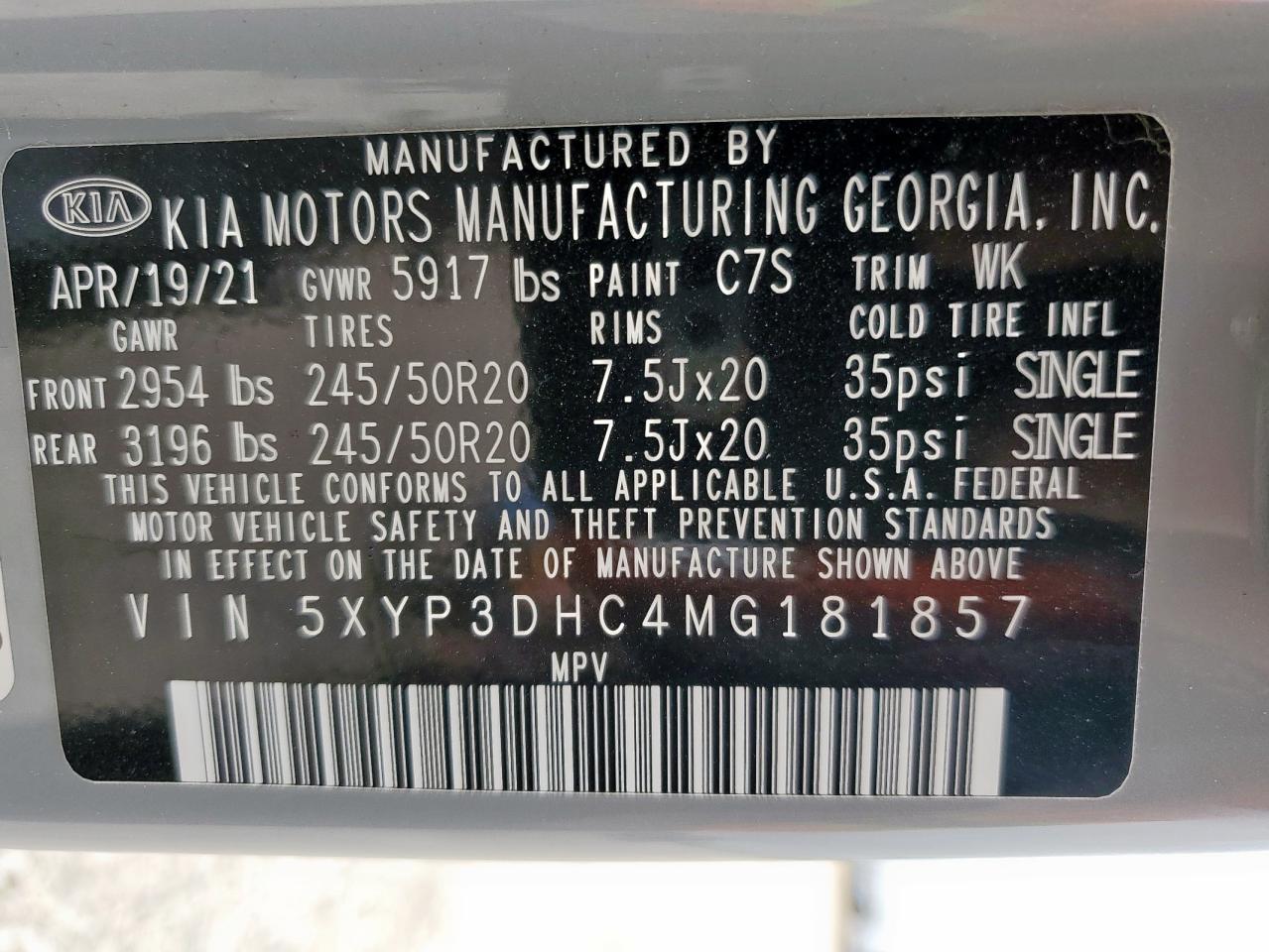2021 Kia Telluride Ex VIN: 5XYP3DHC4MG181857 Lot: 81600725