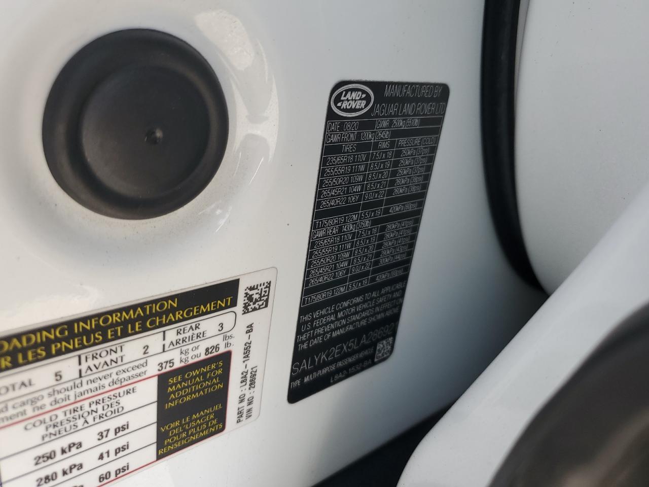 2020 Land Rover Range Rover Velar R-Dynamic S VIN: SALYK2EX5LA286921 Lot: 71237865