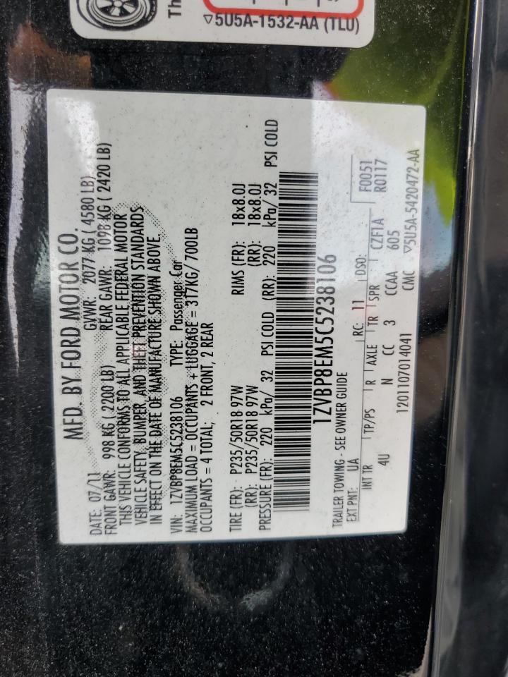 2012 Ford Mustang VIN: 1ZVBP8EM5C5238106 Lot: 80285785