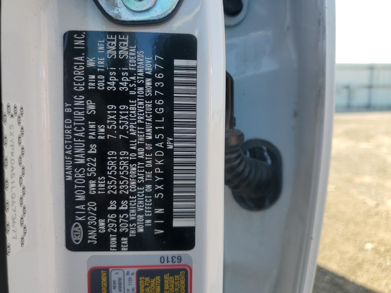 2020 Kia Sorento Sx VIN: 5XYPKDA51LG673677 Lot: 80950605