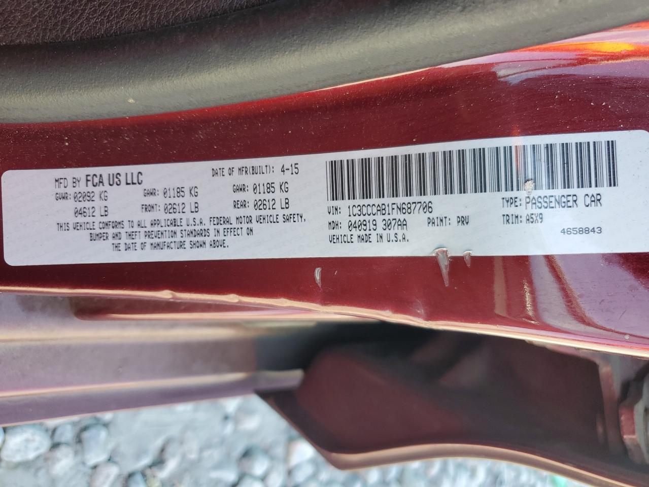 2015 Chrysler 200 Limited VIN: 1C3CCCAB1FN687706 Lot: 80712135