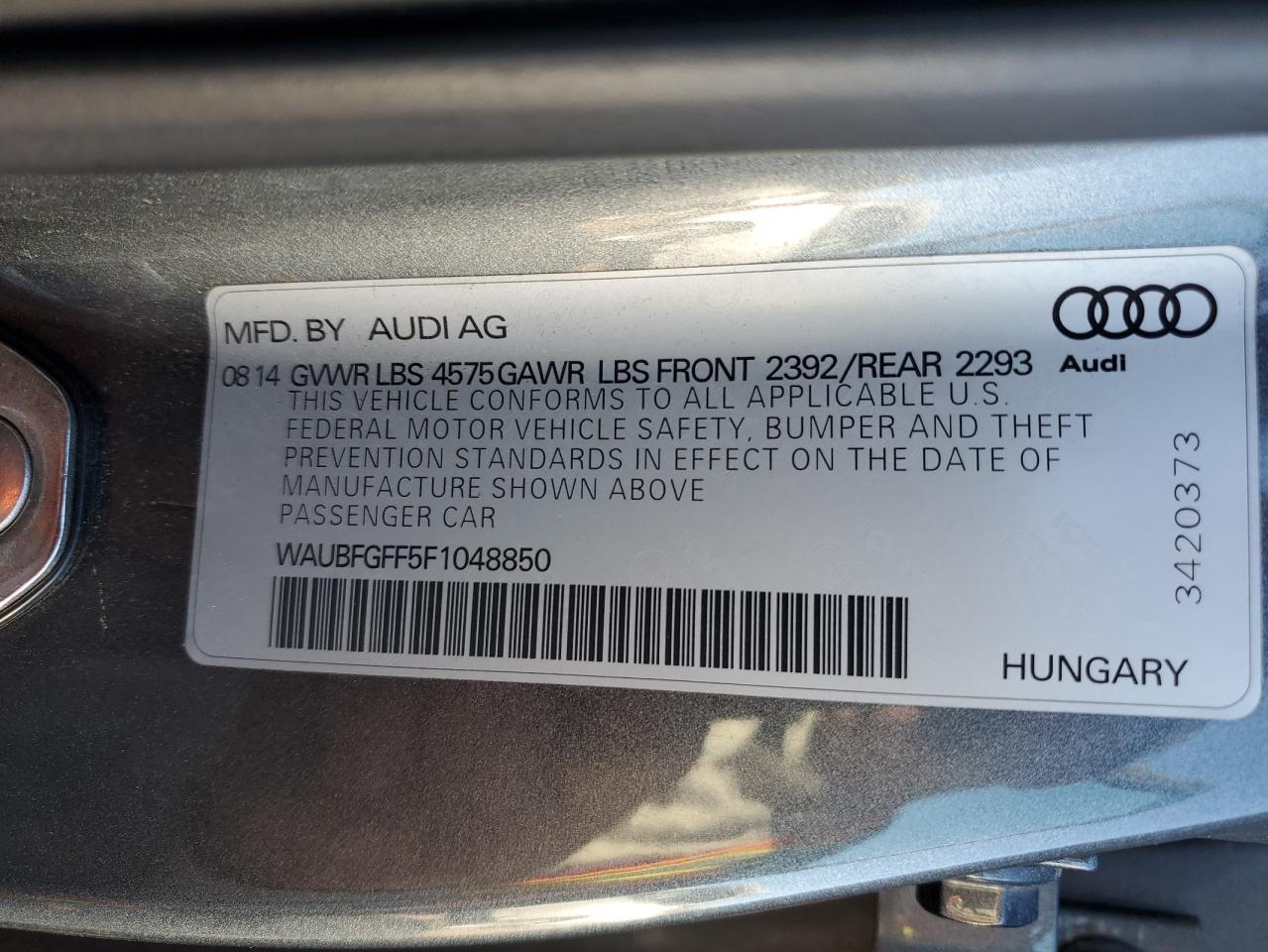2015 Audi A3 Premium VIN: WAUBFGFF5F1048850 Lot: 84222875