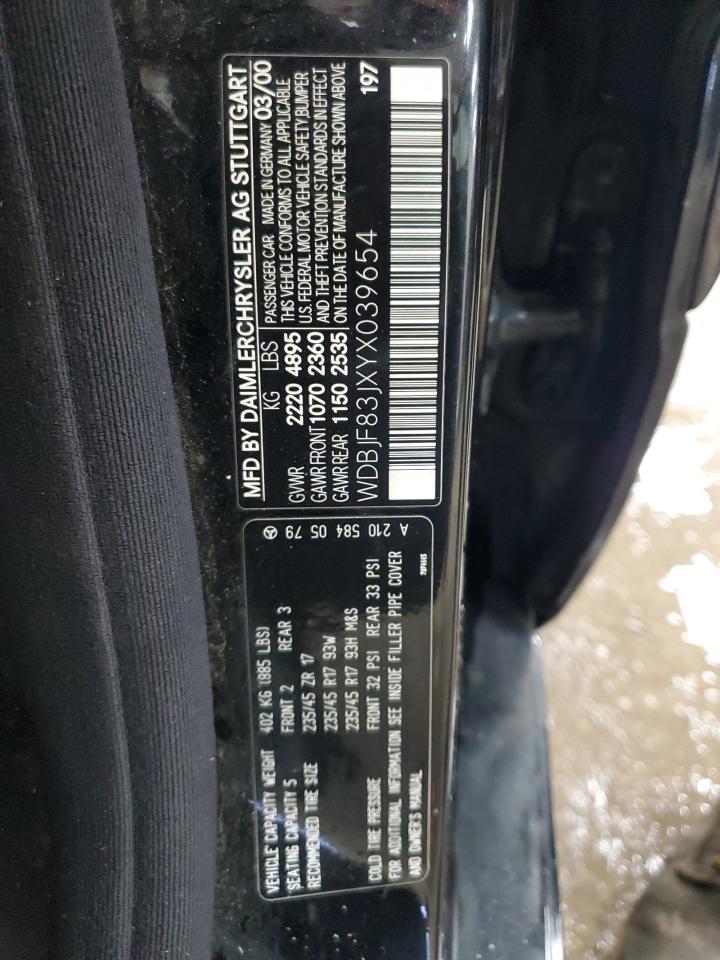 2000 Mercedes-Benz E 430 VIN: WDBJF83JXYX039654 Lot: 71454555