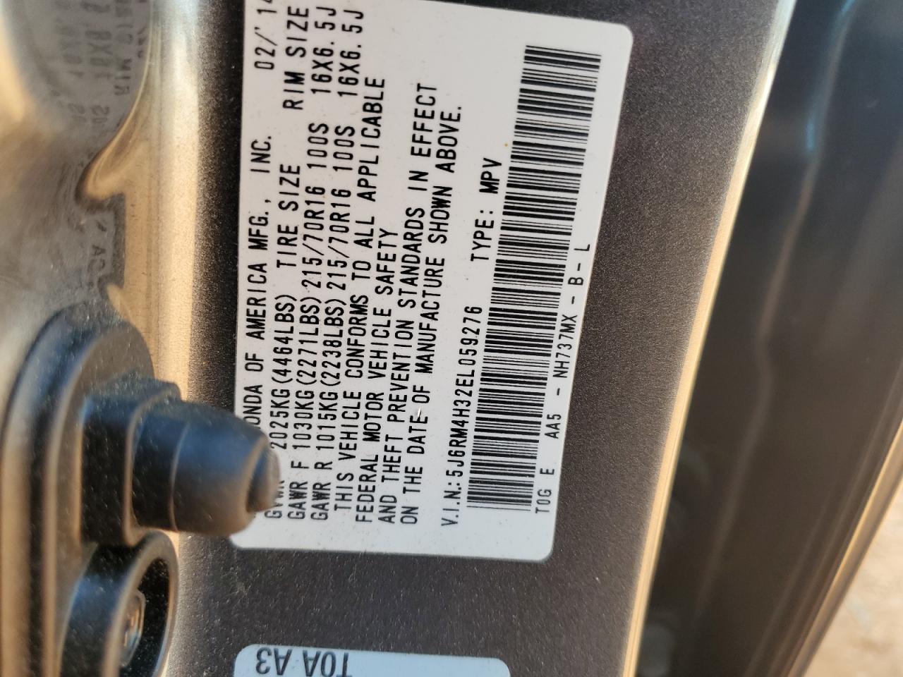 2014 Honda Cr-V Lx VIN: 5J6RM4H32EL059276 Lot: 81363685