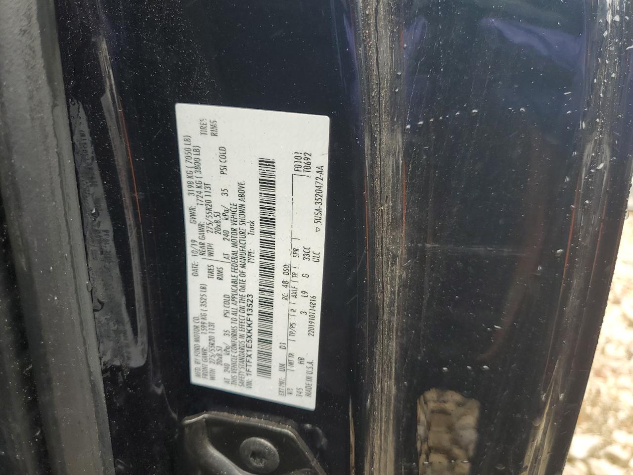 2019 Ford F150 Super Cab VIN: 1FTFX1E5XKKF13523 Lot: 82165165