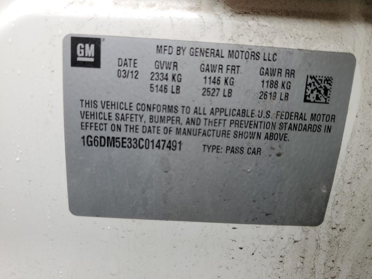 2012 Cadillac Cts Performance Collection VIN: 1G6DM5E33C0147491 Lot: 82062105