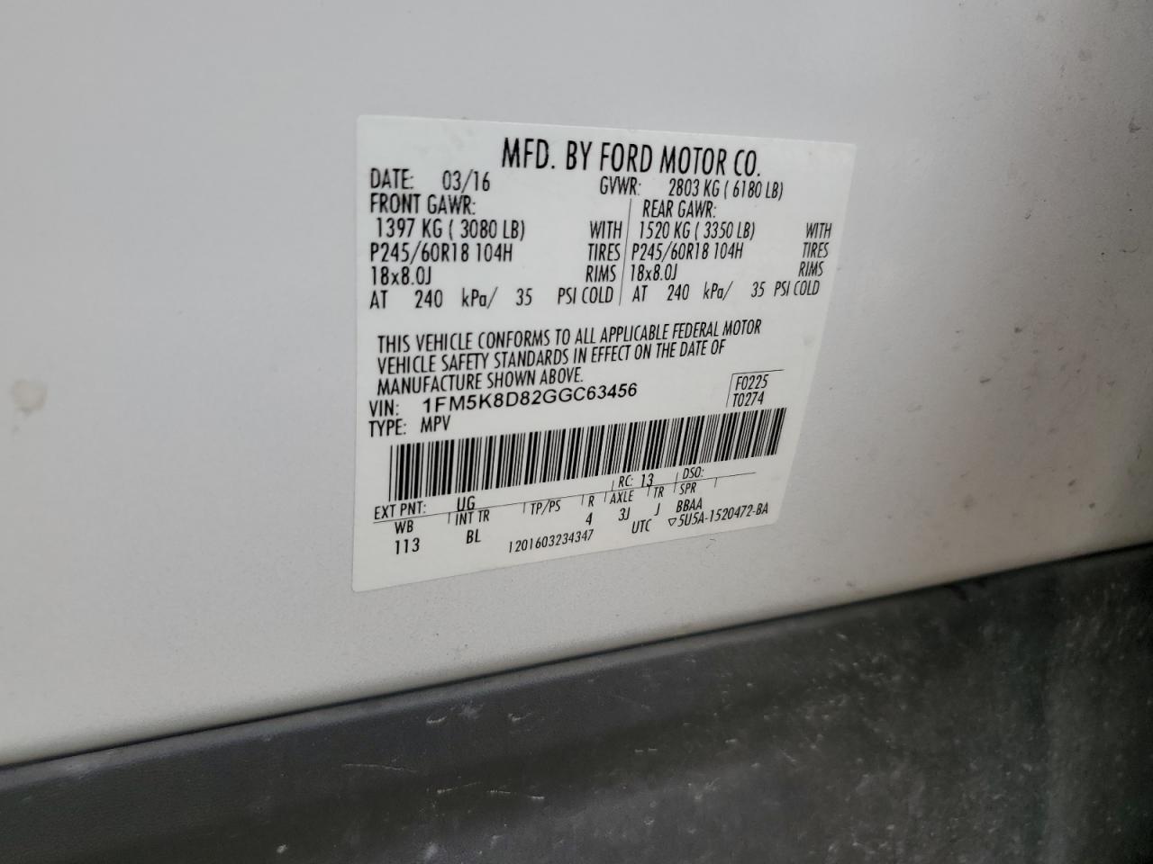 2016 Ford Explorer Xlt VIN: 1FM5K8D82GGC63456 Lot: 72032325