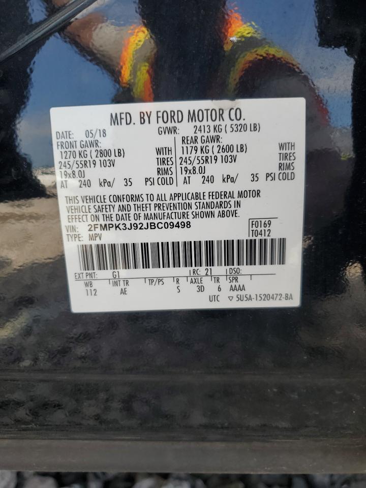 2018 Ford Edge Sel VIN: 2FMPK3J92JBC09498 Lot: 80131095