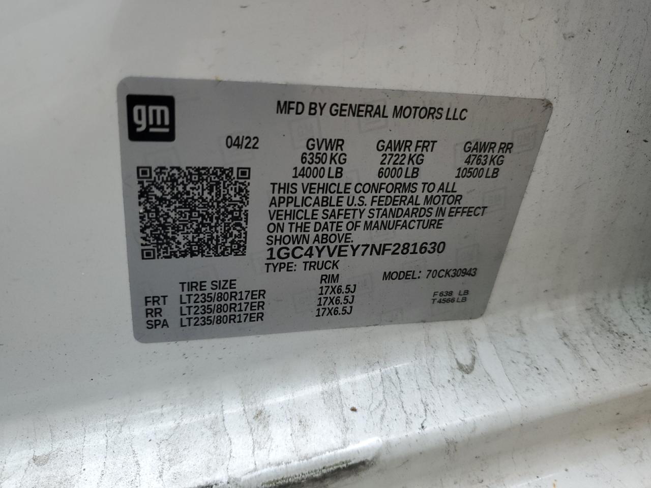 2022 Chevrolet Silverado K3500 High Country VIN: 1GC4YVEY7NF281630 Lot: 81372305