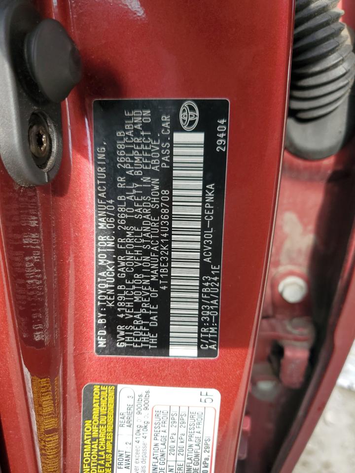 2004 Toyota Camry Le VIN: 4T1BE32K14U368708 Lot: 80699365