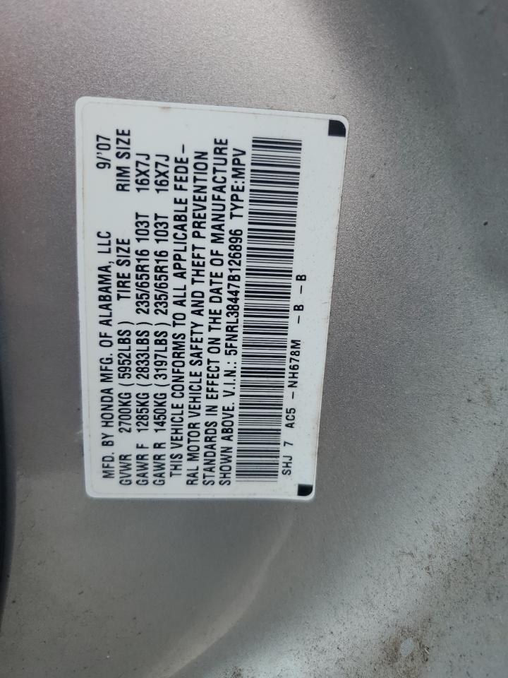 2007 Honda Odyssey Ex VIN: 5FNRL38447B126896 Lot: 80313045