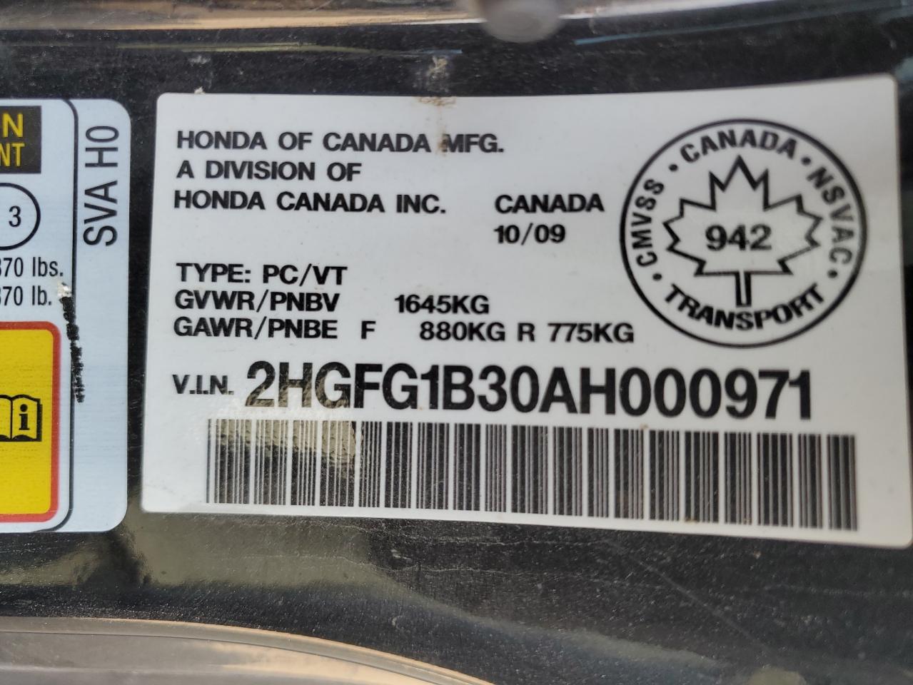 2010 Honda Civic Dx-G VIN: 2HGFG1B30AH000971 Lot: 70105215