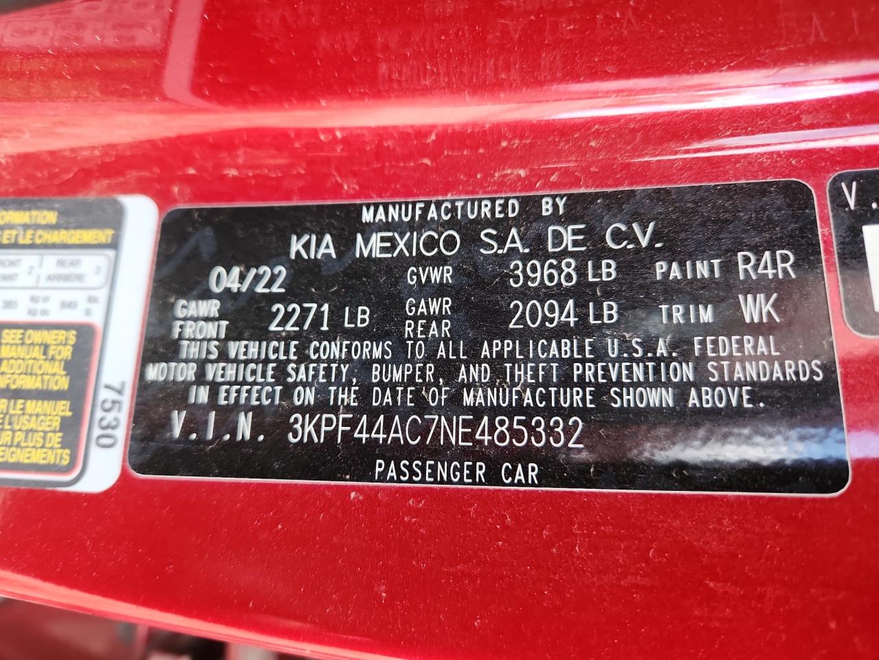 2022 Kia Forte Gt VIN: 3KPF44AC7NE485332 Lot: 71419435