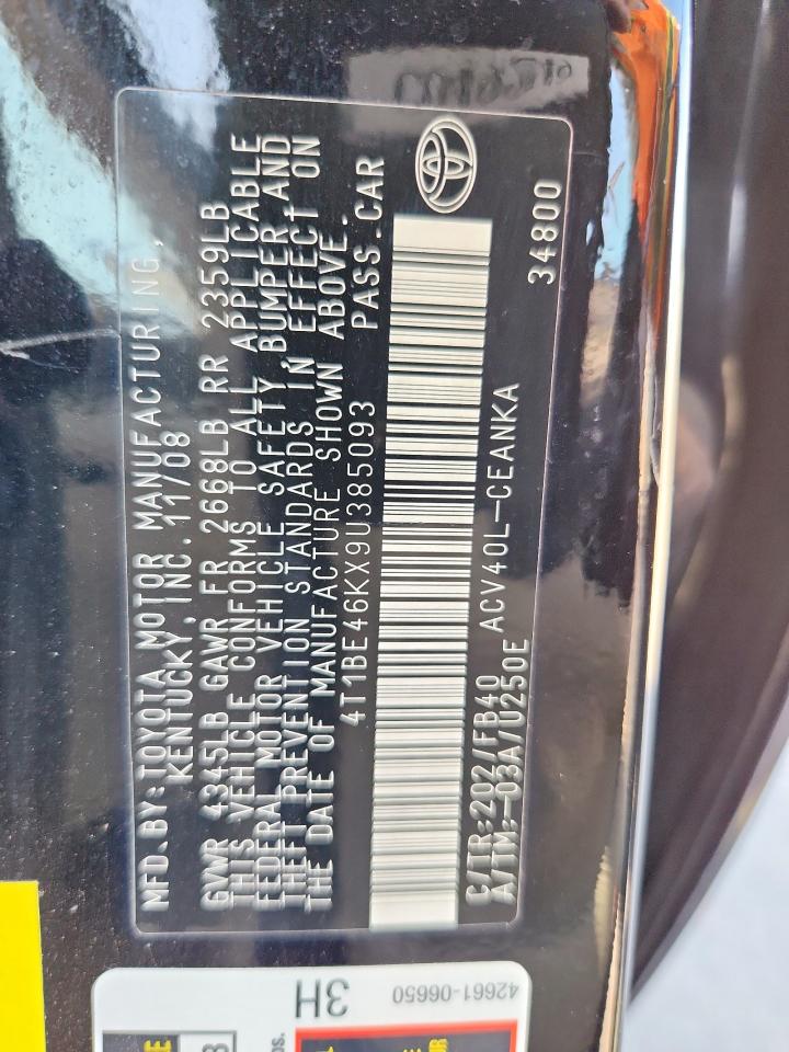 2009 Toyota Camry Base VIN: 4T1BE46KX9U385093 Lot: 80258595