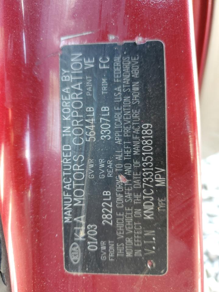2003 Kia Sorento Ex VIN: KNDJC733135108189 Lot: 71930575