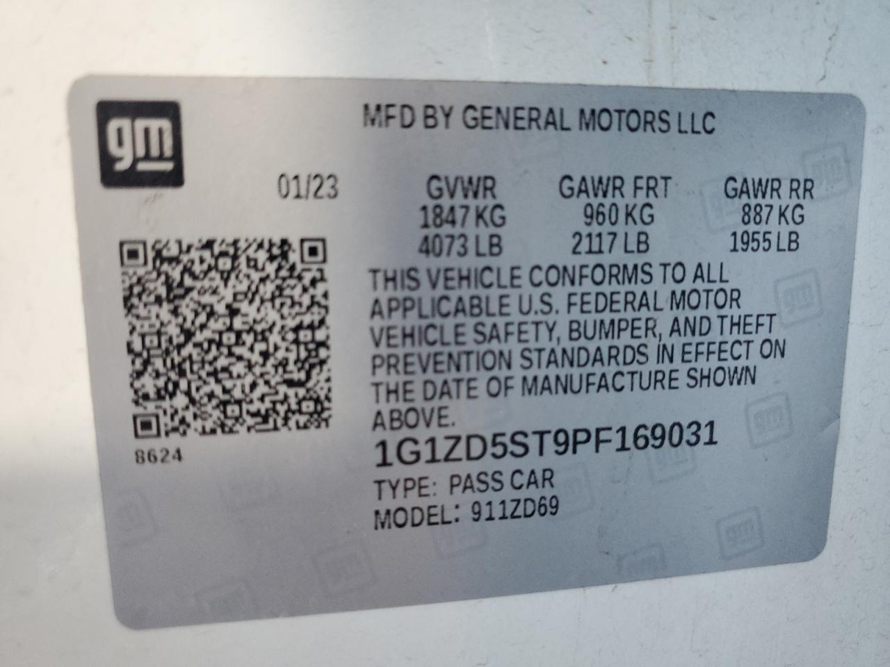 2023 Chevrolet Malibu Lt VIN: 1G1ZD5ST9PF169031 Lot: 83955445