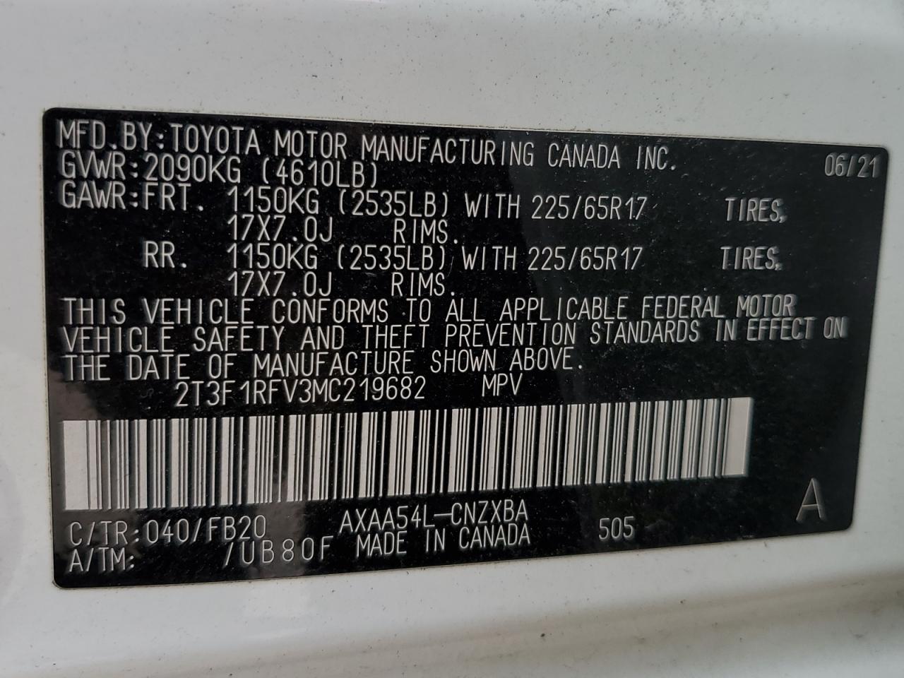 2021 Toyota Rav4 Le VIN: 2T3F1RFV3MC219682 Lot: 81512155