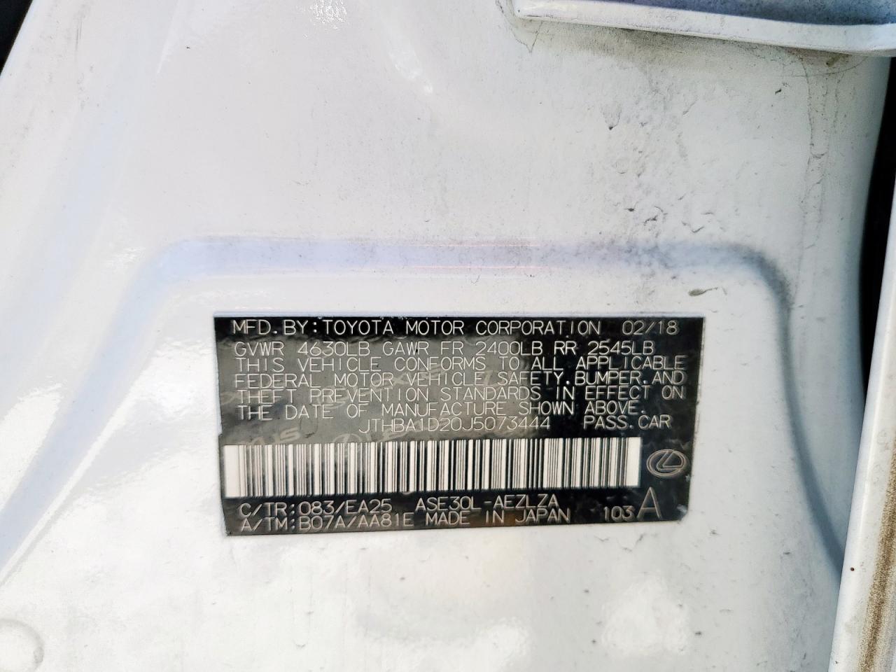 2018 Lexus Is 300 VIN: JTHBA1D20J5073444 Lot: 71513935