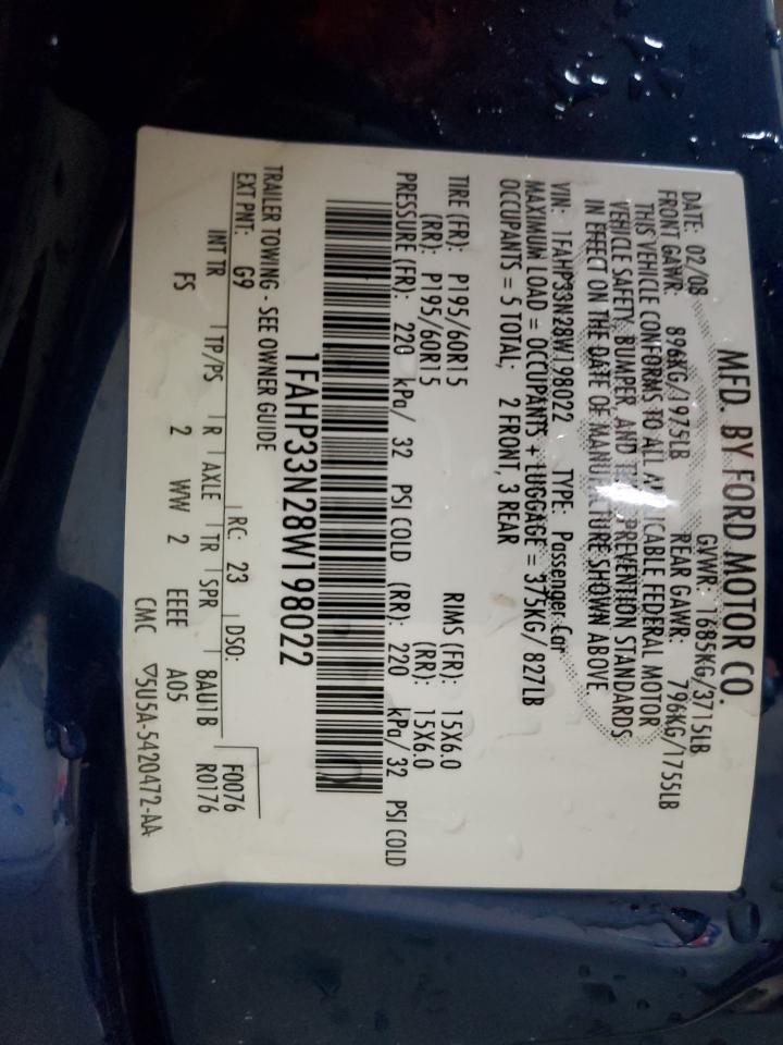 2008 Ford Focus Se VIN: 1FAHP33N28W198022 Lot: 80275115