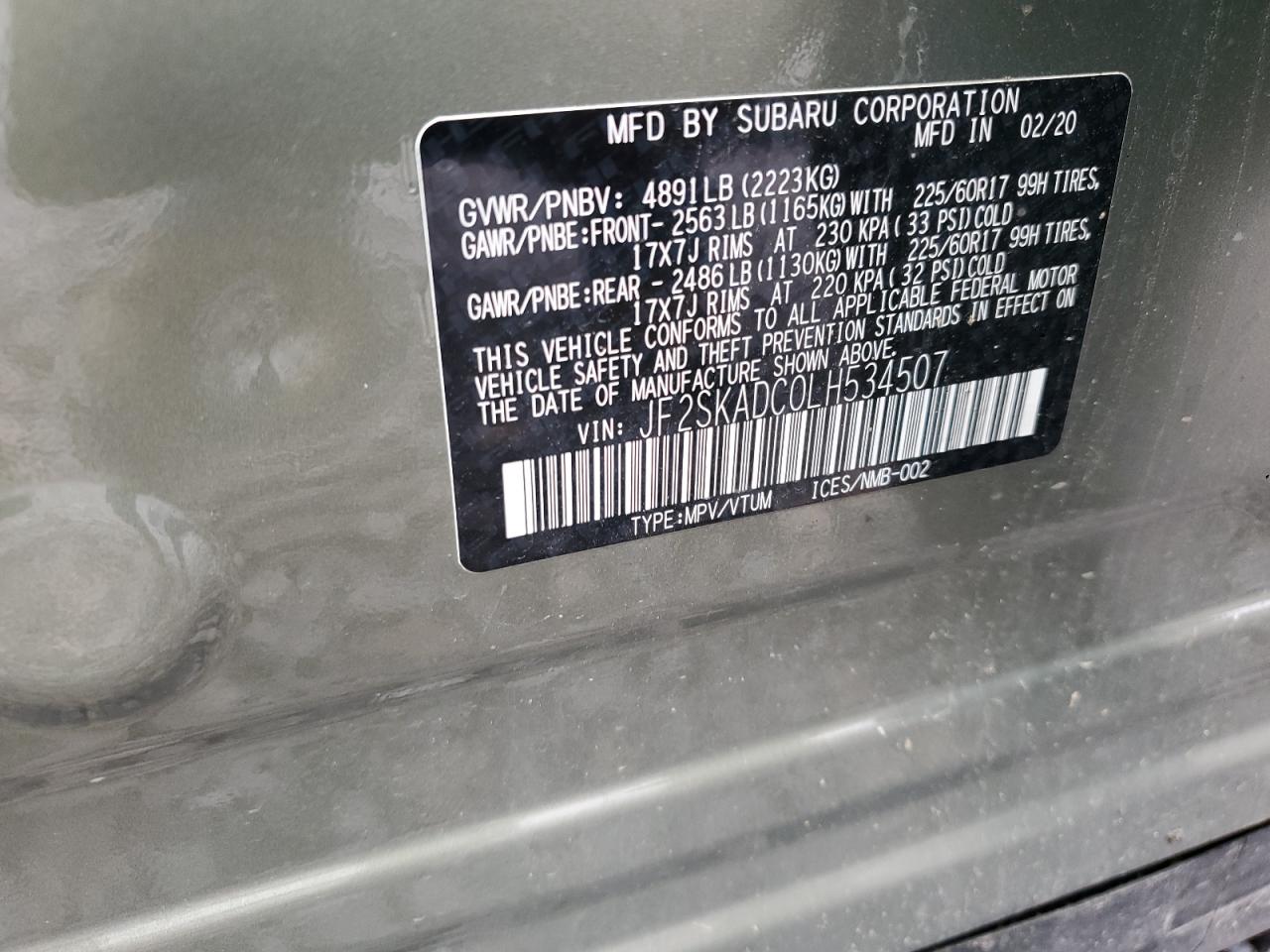 2020 Subaru Forester VIN: JF2SKADC0LH534507 Lot: 81219385