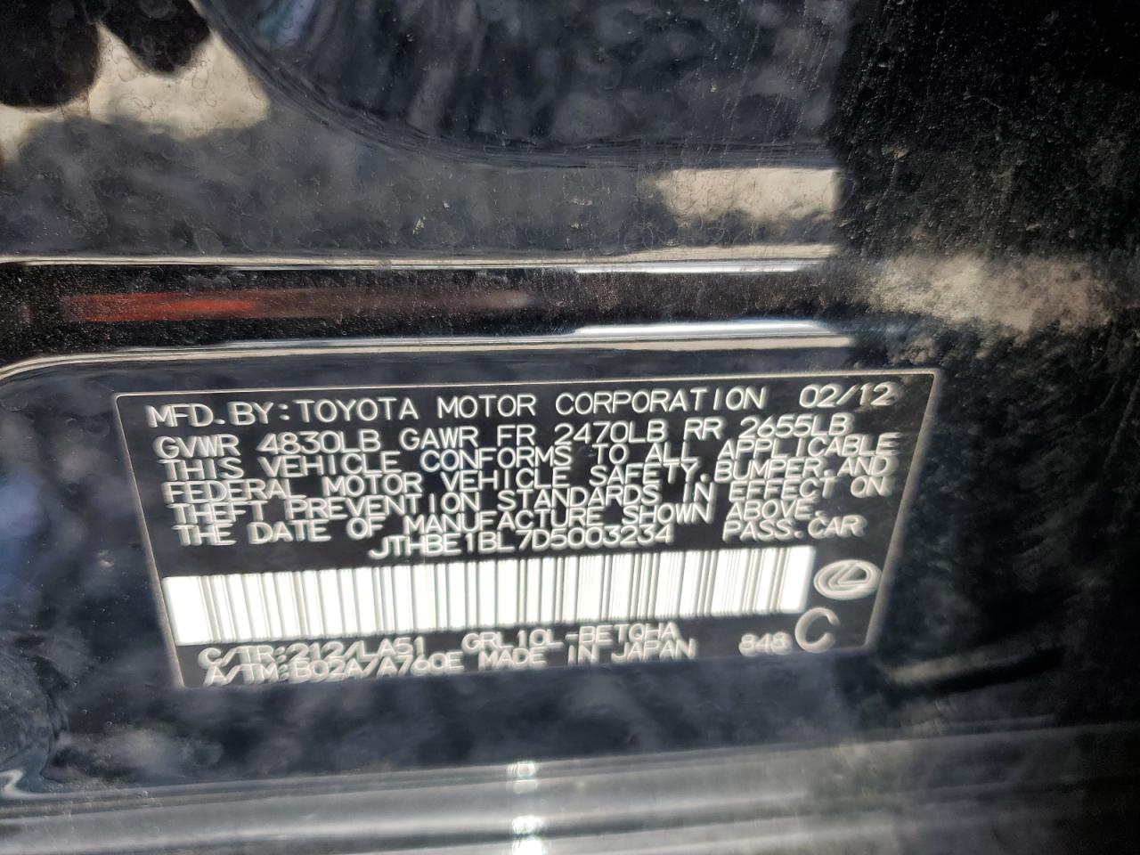 2013 Lexus Gs 350 VIN: JTHBE1BL7D5003234 Lot: 81248135