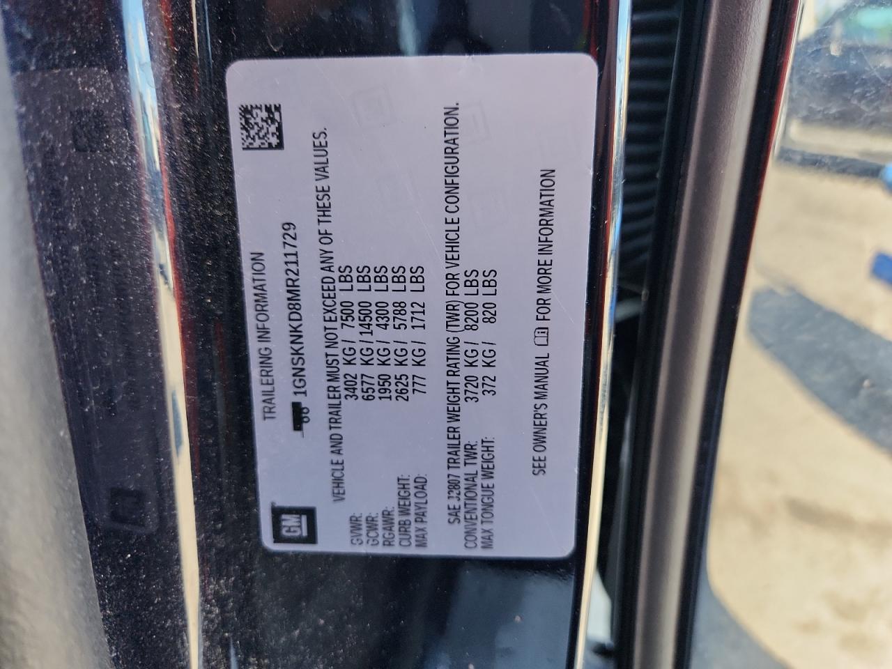 2021 Chevrolet Tahoe K1500 Lt VIN: 1GNSKNKD8MR211729 Lot: 71103825