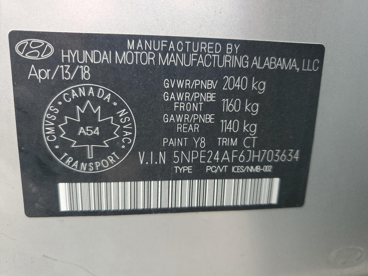 2018 Hyundai Sonata Se VIN: 5NPE24AF6JH703634 Lot: 71586345