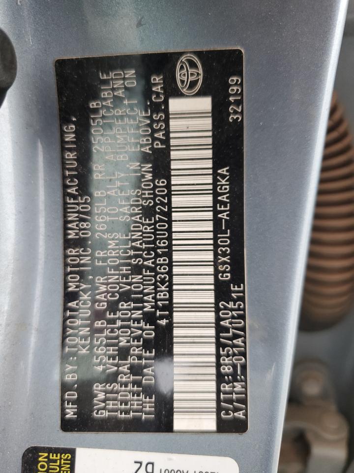 2006 Toyota Avalon VIN: 4T1BK36B16U072206 Lot: 81843655