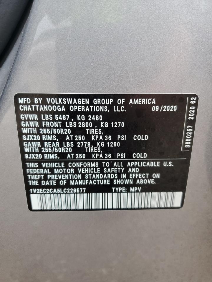 2020 Volkswagen Atlas Cross Sport Sel VIN: 1V2EC2CA5LC229577 Lot: 81456625