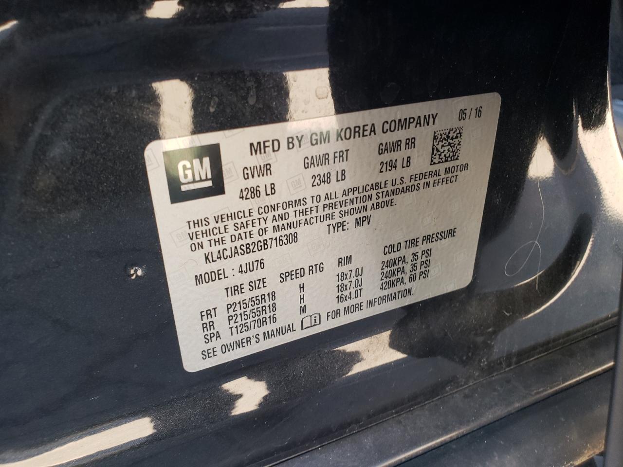 2016 Buick Encore VIN: KL4CJASB2GB716308 Lot: 81900175