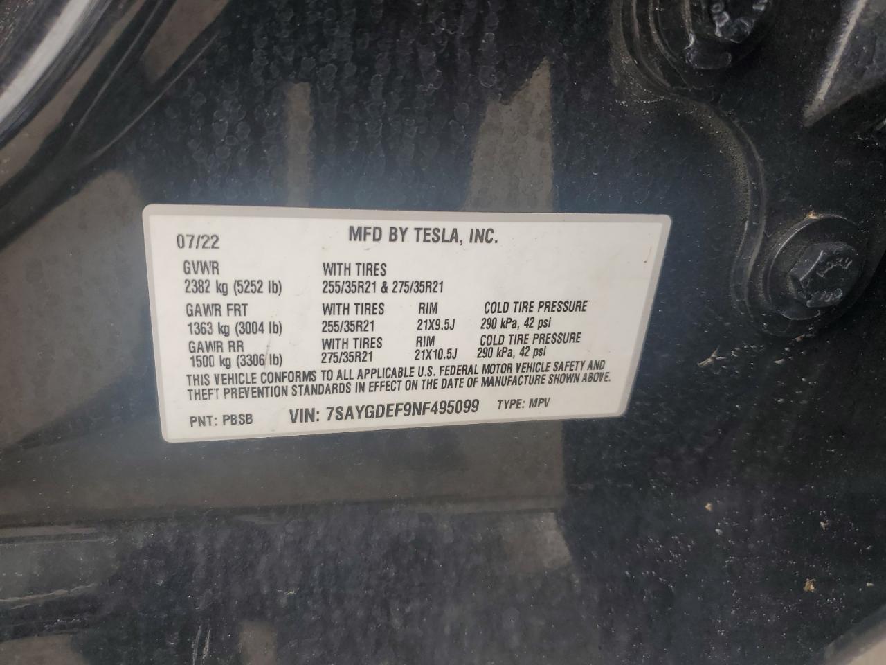 2022 Tesla Model Y VIN: 7SAYGDEF9NF495099 Lot: 82113525