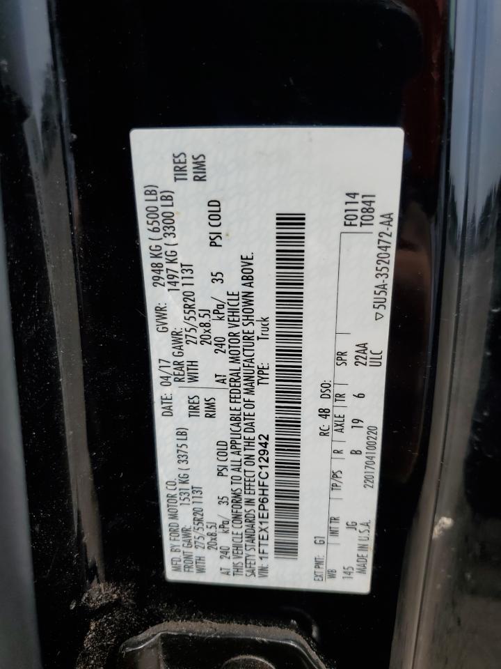 2017 Ford F150 Super Cab VIN: 1FTEX1EP6HFC12942 Lot: 80740805