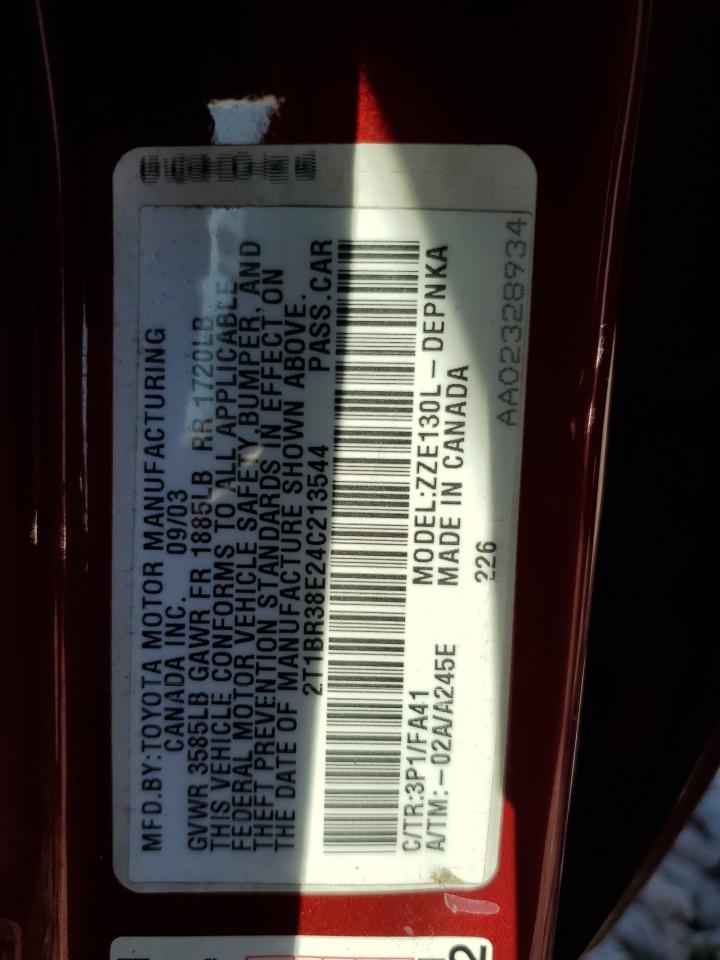 2004 Toyota Corolla Ce VIN: 2T1BR38E24C213544 Lot: 71727165