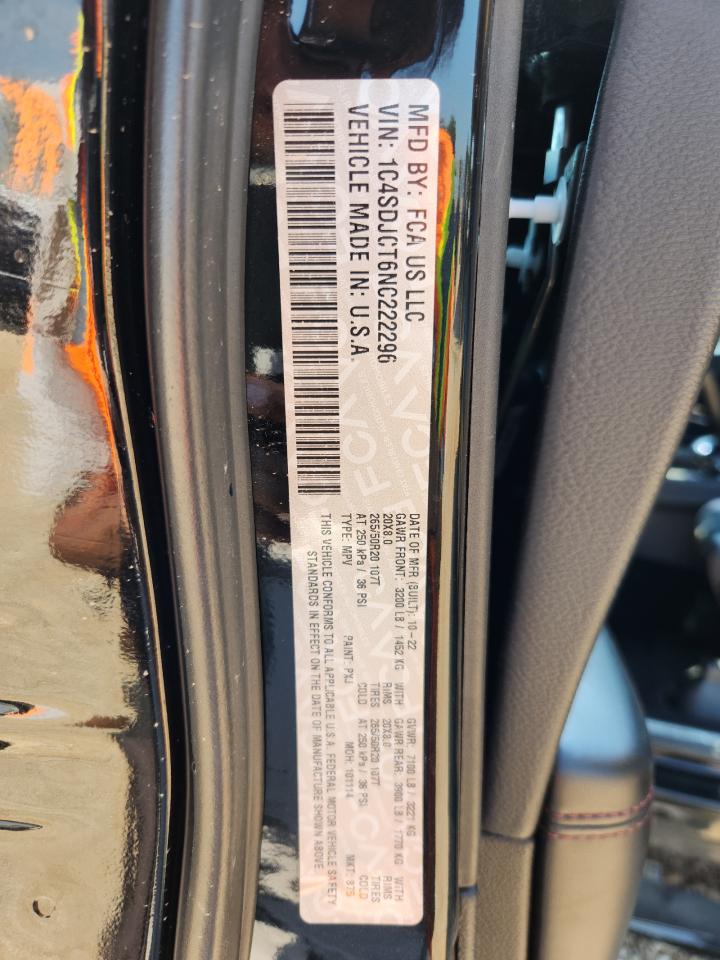 2022 Dodge Durango R/T VIN: 1C4SDJCT6NC222296 Lot: 80899355