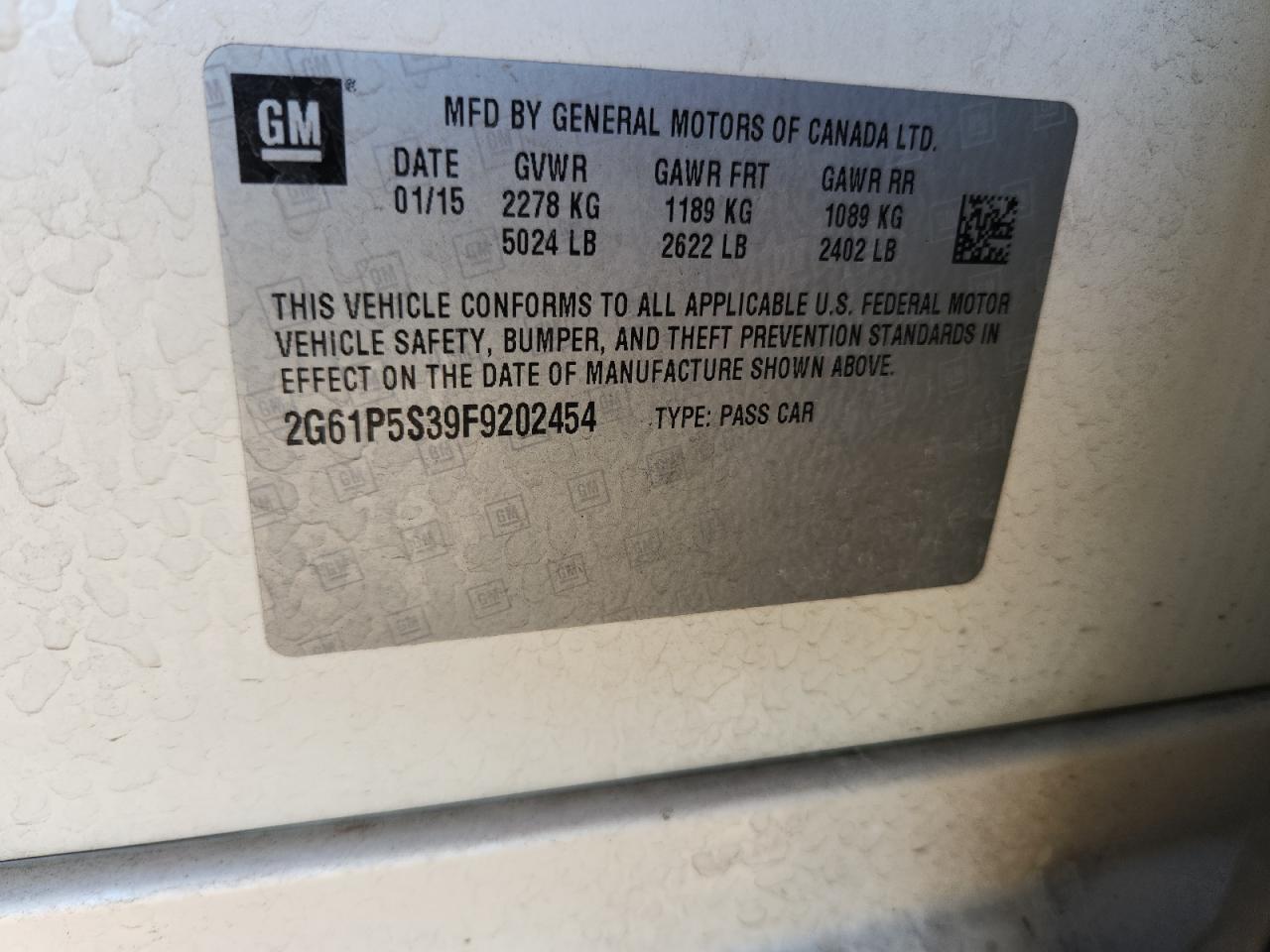 2015 Cadillac Xts Premium Collection VIN: 2G61P5S39F9202454 Lot: 83972815