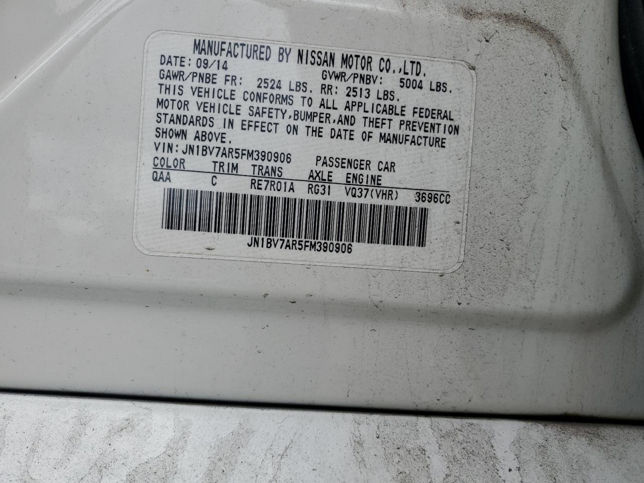 2015 Infiniti Q50 Base VIN: JN1BV7AR5FM390906 Lot: 81600185