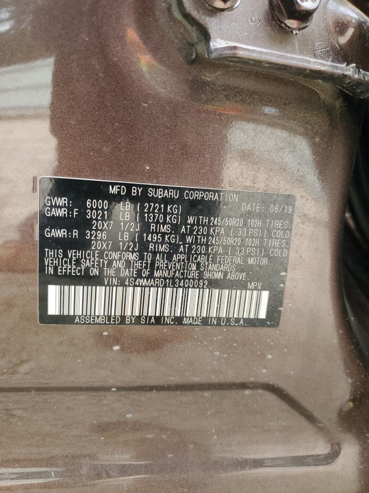 2020 Subaru Ascent Touring VIN: 4S4WMARD1L3400092 Lot: 80504085