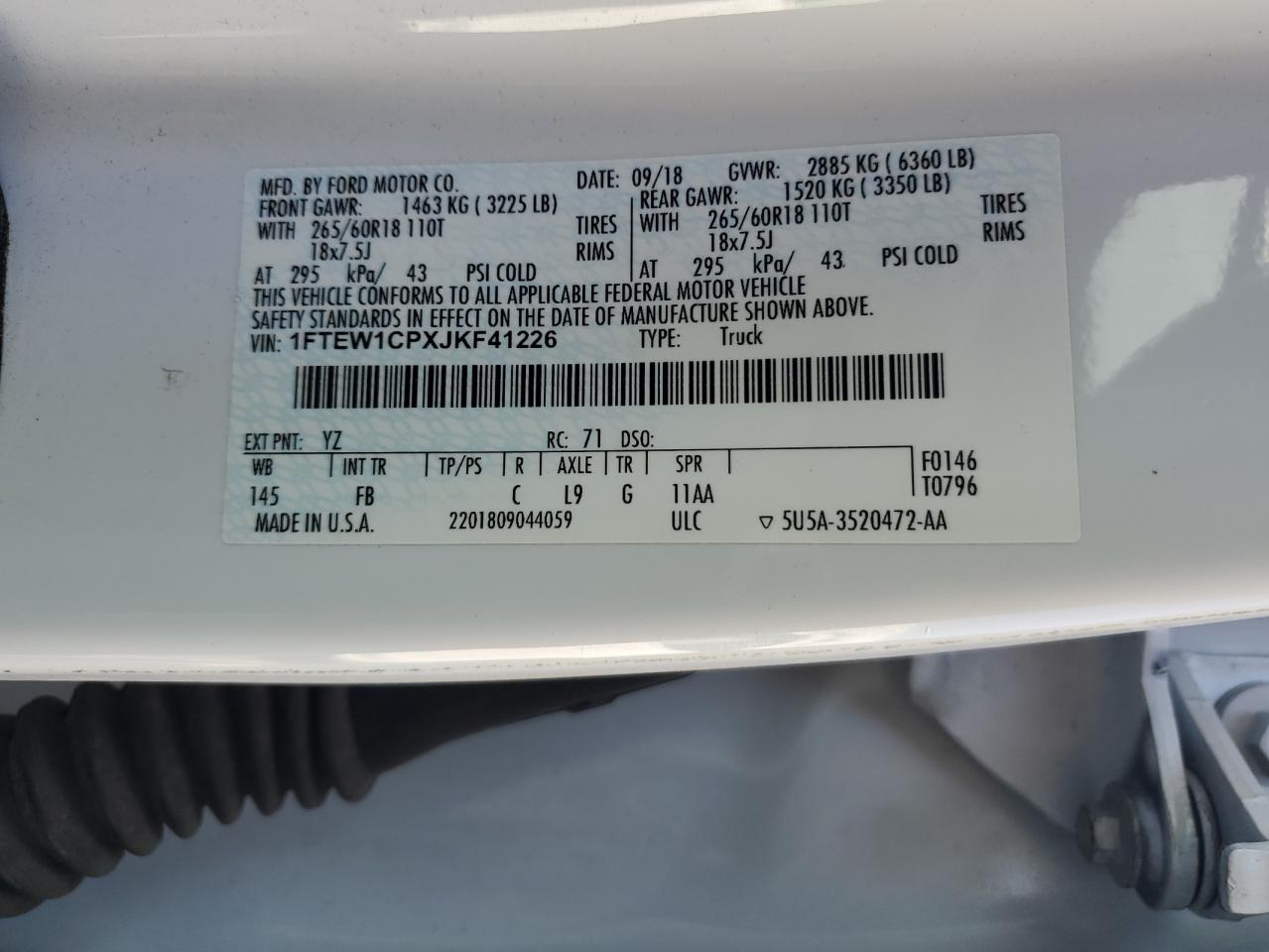 2018 Ford F150 Supercrew VIN: 1FTEW1CPXJKF41226 Lot: 84241215