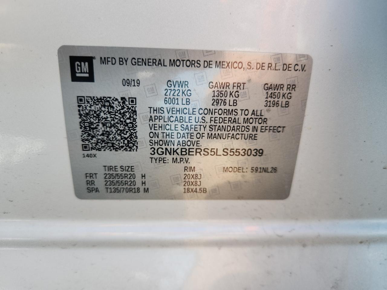 2020 Chevrolet Blazer Rs VIN: 3GNKBERS5LS553039 Lot: 80130945