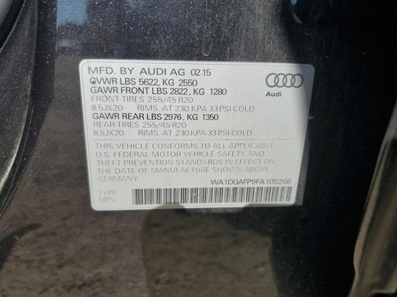 2015 Audi Q5 Premium Plus VIN: WA1DGAFP9FA109268 Lot: 80477905