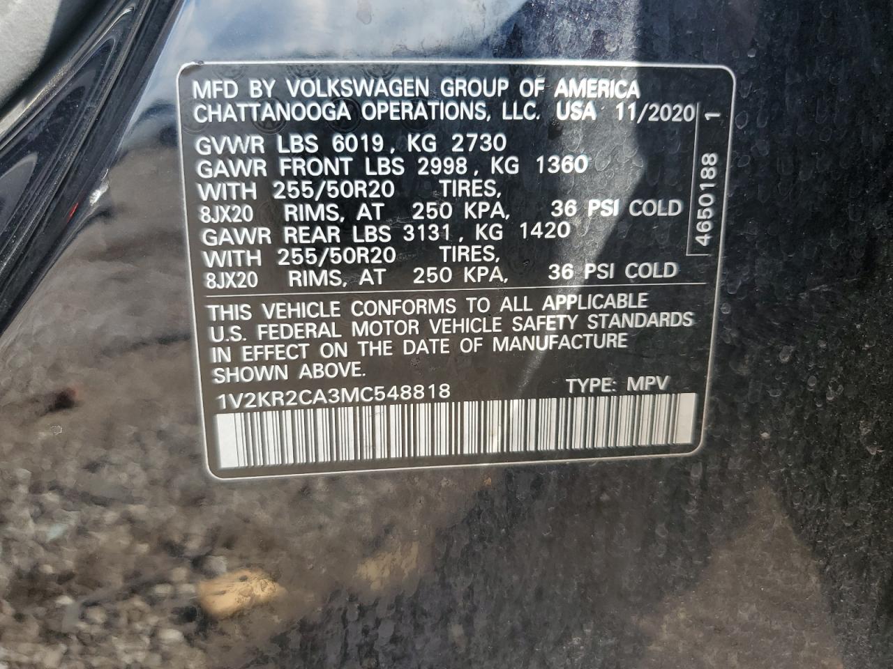 2021 Volkswagen Atlas Se VIN: 1V2KR2CA3MC548818 Lot: 80876625