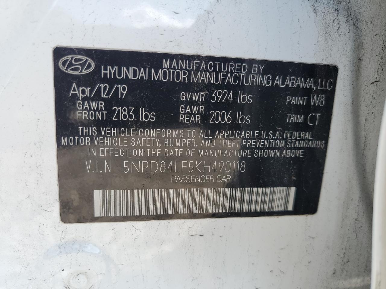 2019 Hyundai Elantra Sel VIN: 5NPD84LF5KH490118 Lot: 84263895