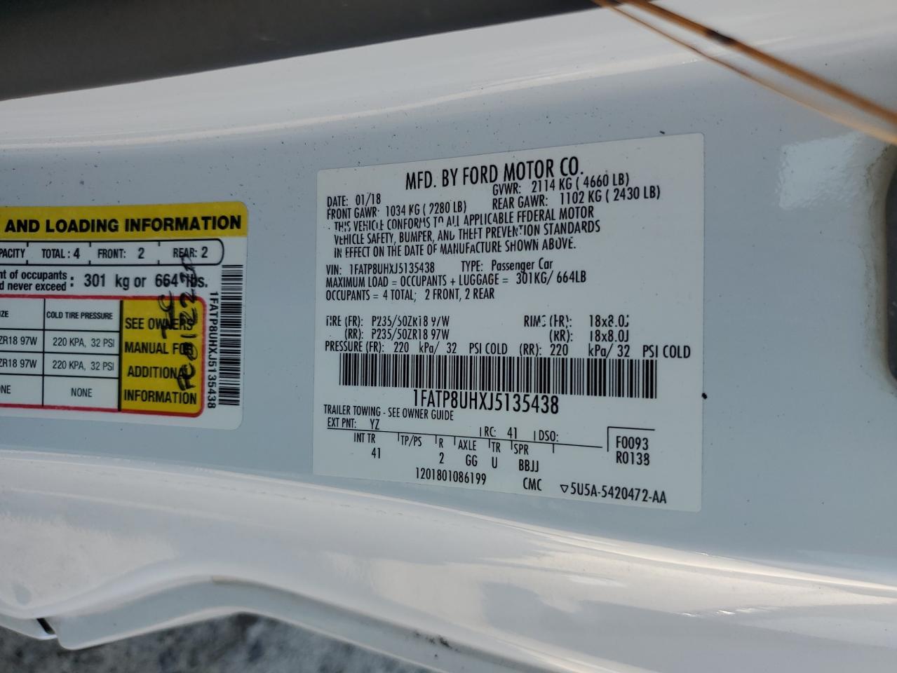 2018 Ford Mustang VIN: 1FATP8UHXJ5135438 Lot: 81615365