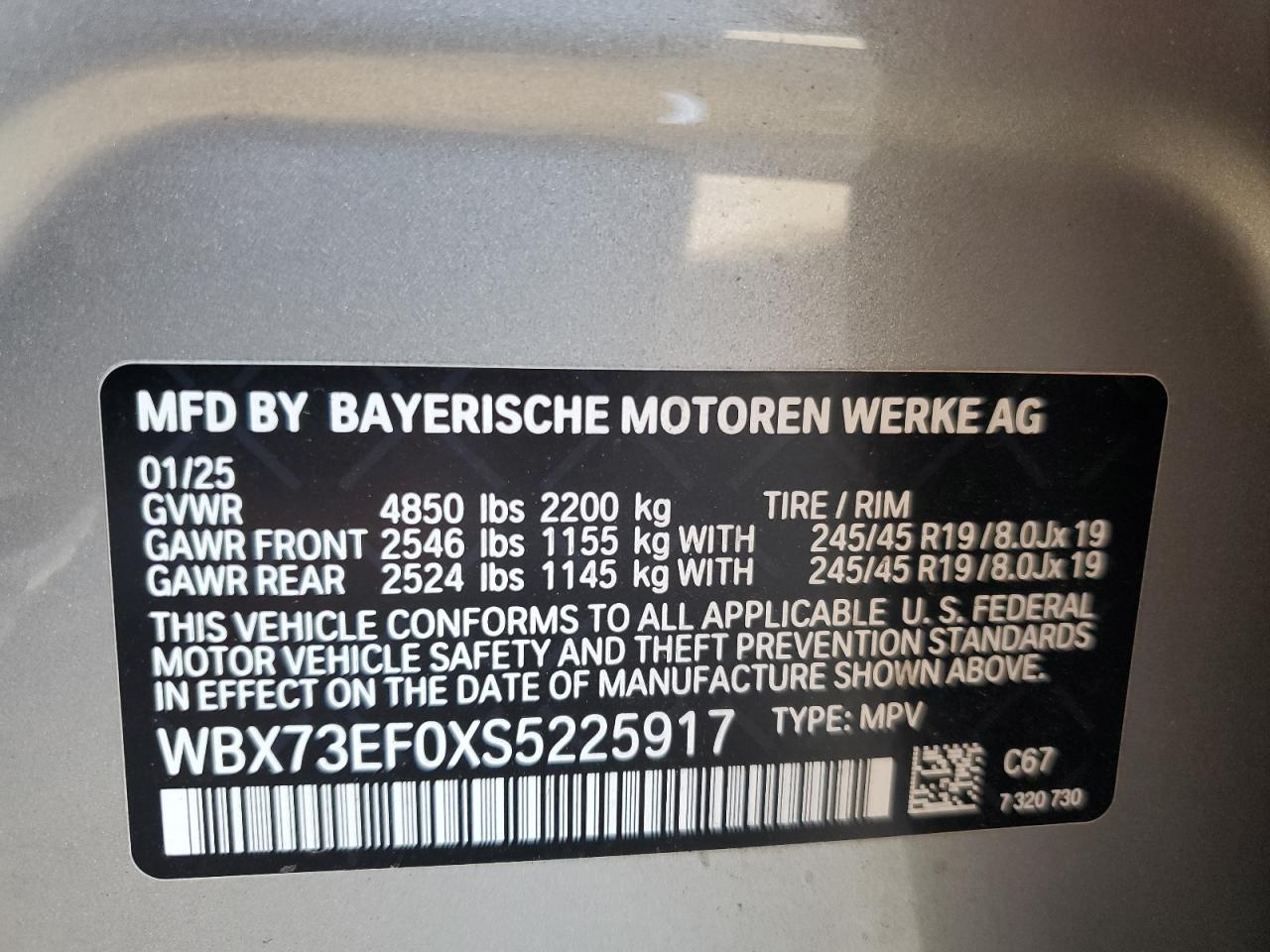 2025 BMW X1 xDrive28I VIN: WBX73EF0XS5225917 Lot: 71913365