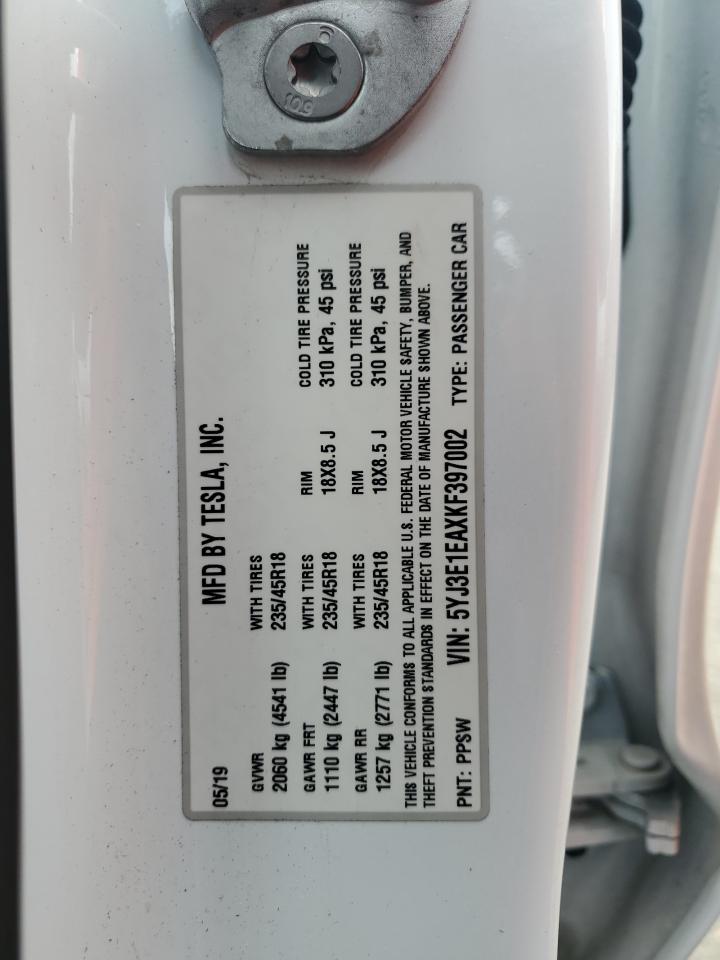 2019 Tesla Model 3 VIN: 5YJ3E1EAXKF397002 Lot: 82025675