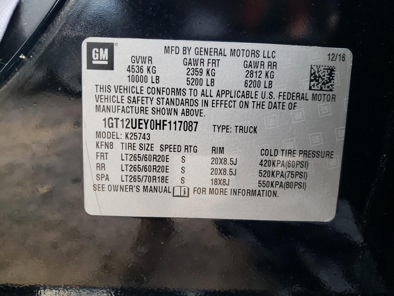 2017 GMC Sierra K2500 Denali VIN: 1GT12UEY0HF117087 Lot: 71848905